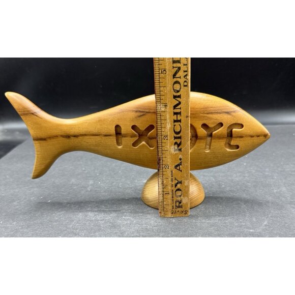 Oregon Myrtle Wood Christian Fish Greek IXOYE Sculpture Table Shelf Decor VTG - Picture 4 of 5